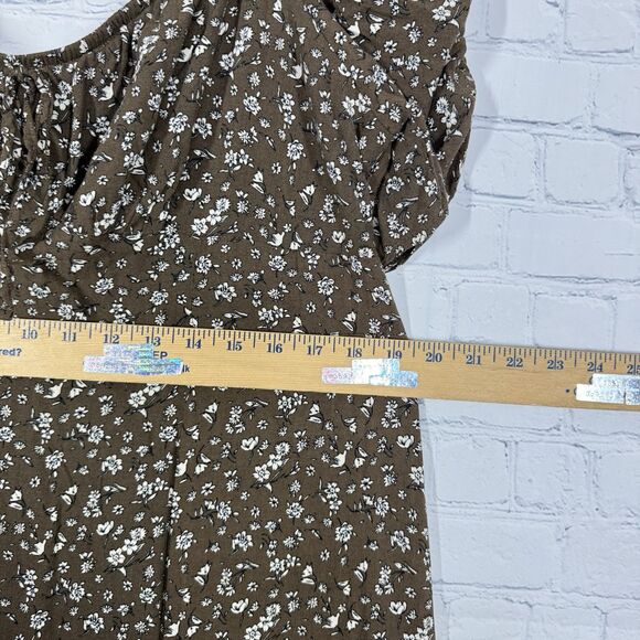 Cottage Milkmaid Midi Dress Women Plus 3X Brown Floral Puff Sleeve Prairie - Picture 10 of 14